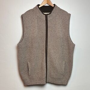 L.L.Bean Men's Waterfowl Sweater Vest XXL Merino Lambswool Full-Zip Brown